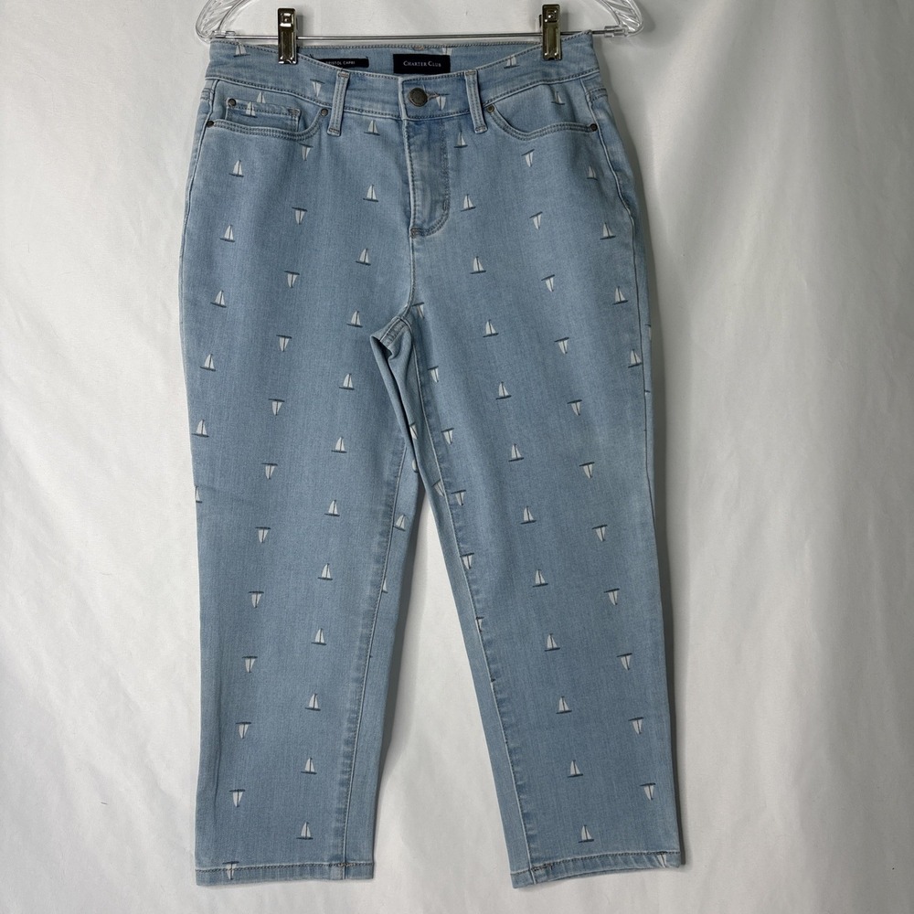 Charter Club‎ Bristol Capri Women's 6P Blue Denim Sailboat Cropped Jeans Coastal